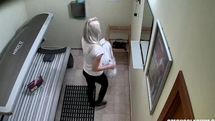 A blonde adult teen was filmed on a carefully guarded webcam with a view of the rear solarium